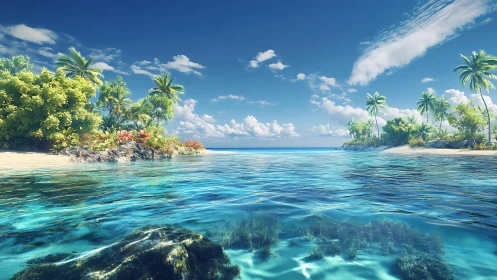 Tropical Lagoon with Vegetation and Submerged Formations.