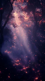 Enchanted Forest Path Glowing with Mystical Fire and Light