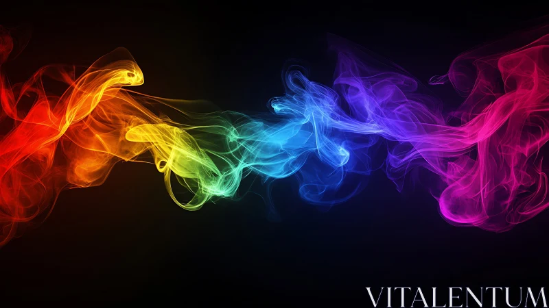 Vibrant rainbow smoke swirls across a deep black void