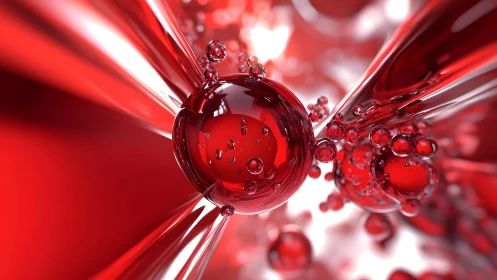 Abstract red glass spheres and tubes in a futuristic digital art style.