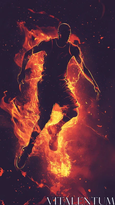 Silhouetted basketball player rendered in stylized fire effects