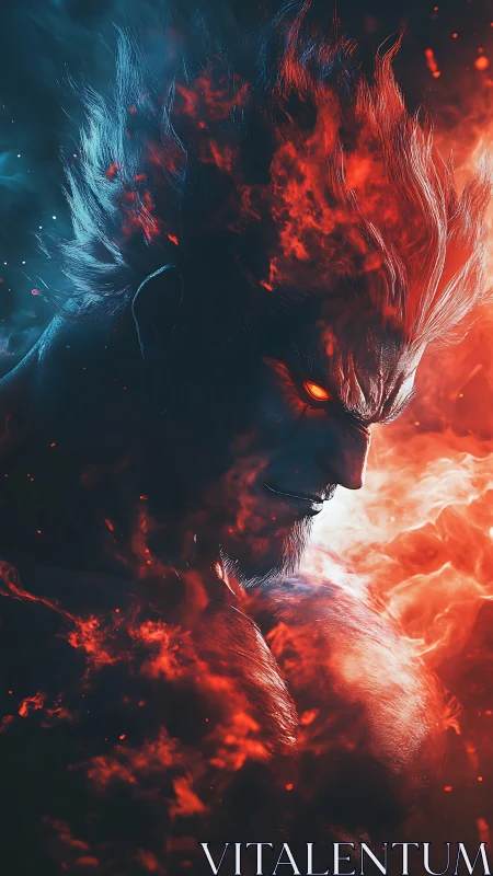 Volumetric pyro-portrait of infernal warrior in thermal discord.