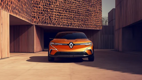 Electric concept car aligns with geometric architectural facade