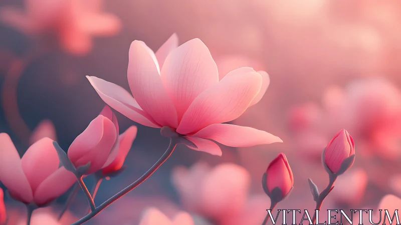 Translucent Magnolia Petals with Volumetric Backlighting and Chromatic Gradient