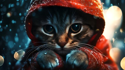 Holiday Cat Portrait in Red Festive Attire.