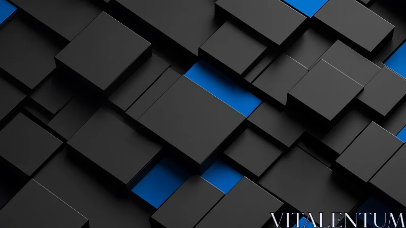 Layered black and blue cubes forming a bold modern pattern.