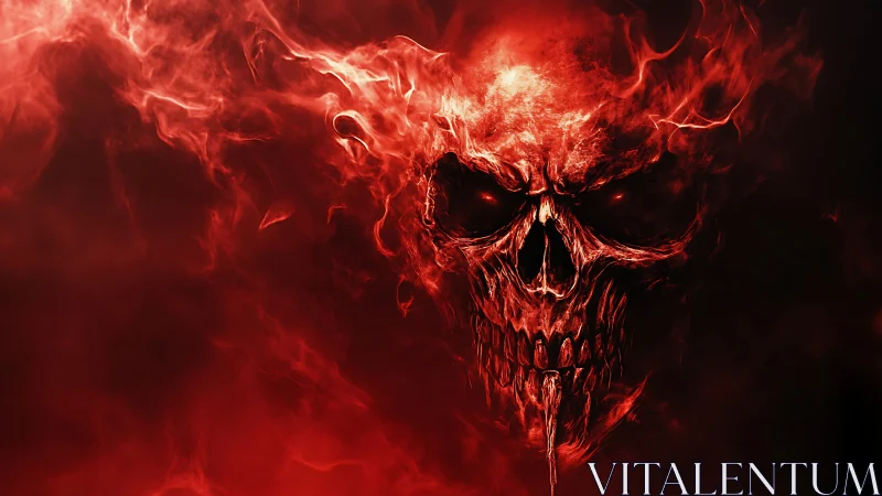 Fiery crimson skull emerging from swirling smoky darkness.