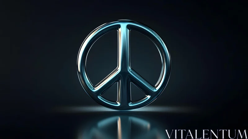 Shiny Metallic Peace Symbol on Dark Background, Modern Art Style.