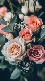 Coral and Cream Roses with Eucalyptus in Floral Arrangement