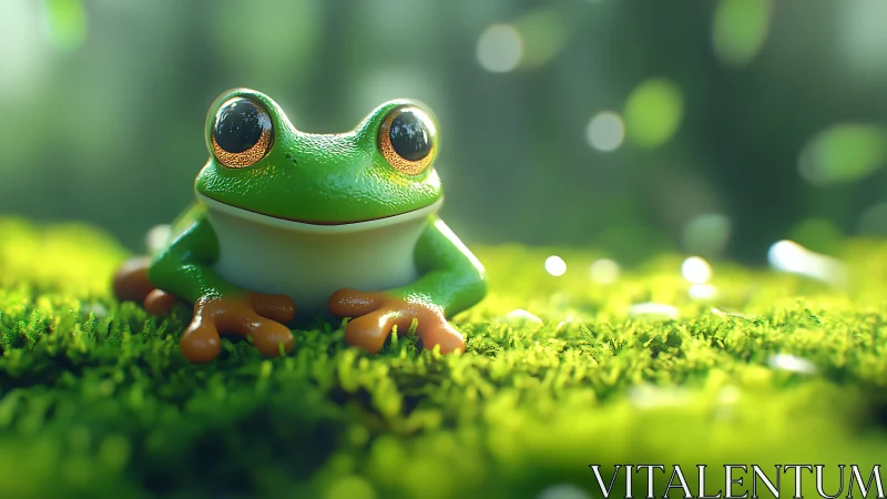 Macro 3D tree frog on moss with cinematic depth of field