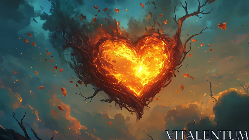 Incandescent Heart Suspended Against Twilight Storm