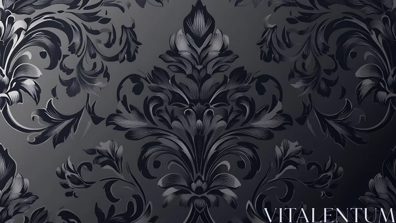 Monochrome baroque damask with embossed floral relief pattern.