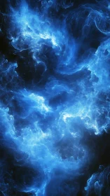 Blue energy nebula cloud against dark cosmic background.
