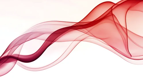 Crimson translucent waveforms flow across white field.