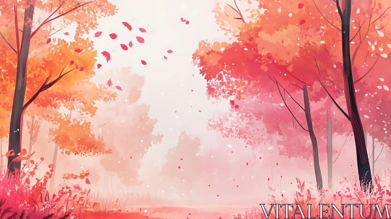 Autumnal Arboreal Landscape with Gradient Foliage Fall.