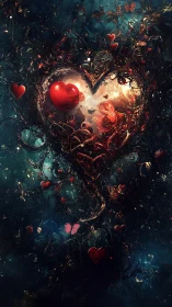 Luminous Heart Composition with Organic Nature Integration