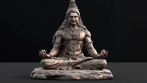 3D sculptural rendering of meditative deity in symmetric lotus pose.