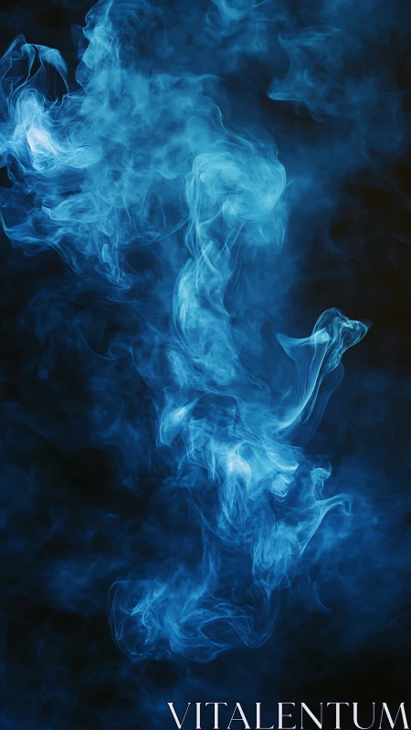 Blue smoke swirls rising against a dark black background.