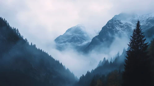 Gentle mist drifting through quiet blue mountain valleys.