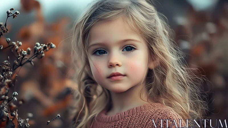 Young Child with Blonde Hair Against Soft Autumn Background