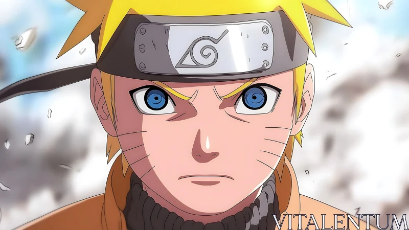 Anime boy with headband stares forward with intense focus