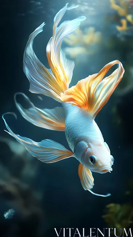 Digital rendering shows a white and orange long-finned fish