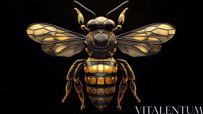 High-detail metallic honeybee render with reflective gold armor.