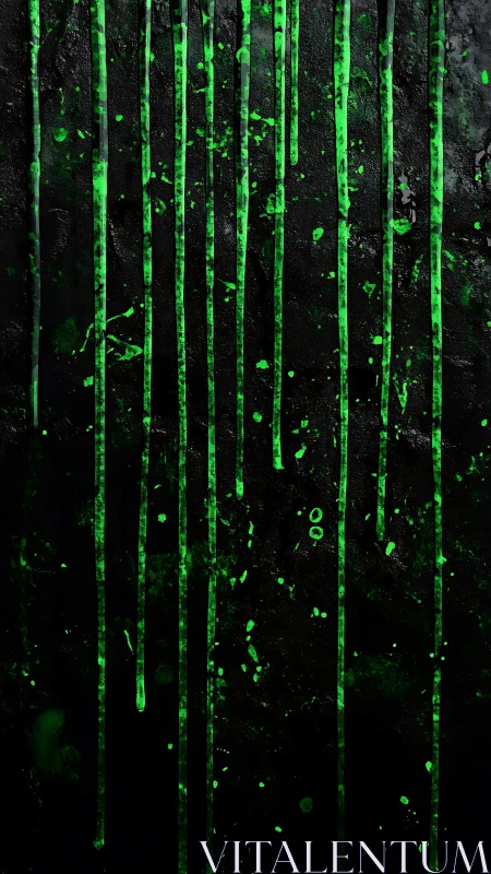 Neon rain on midnight stone, dripping coded green calm.