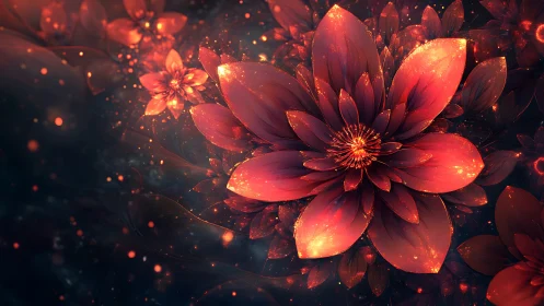 Digital render shows layered red floral structure in bloom