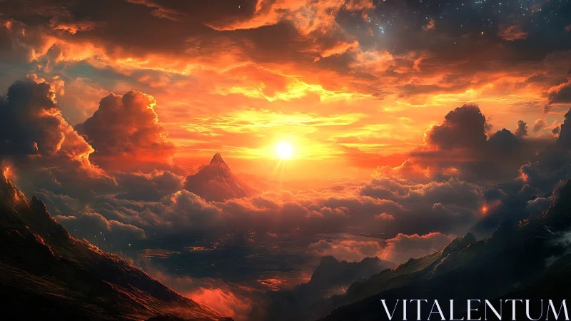 Sun ignites distant peak above glowing cloud ocean