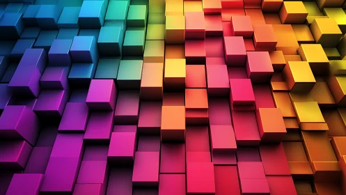 Colorful 3D cubes rising in a playful rainbow grid.