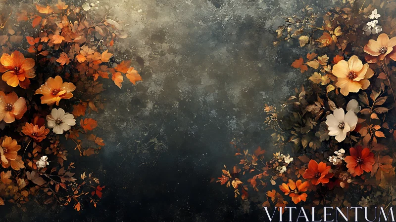 Floral Composition on Textured Dark Surface