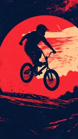 BMX Rider Silhouette Against Luminous Red Sun