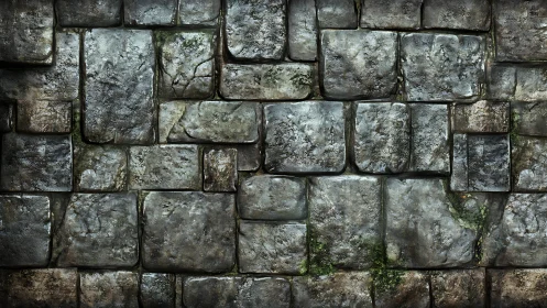 Weathered stone wall texture with moss and worn surfaces.