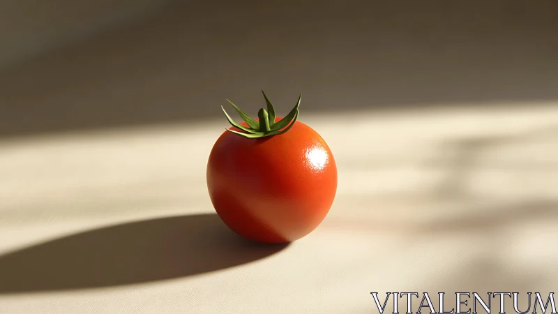 Single ripe tomato under directional soft light with high specular highlights