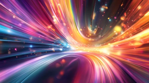 Chromatic light trails forming dynamic vortex motion.