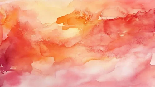 Warm Abstract Watercolor Painting in Red and Orange Tones.