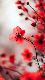 Red Flower in Shallow Focus with Blurred Blooms