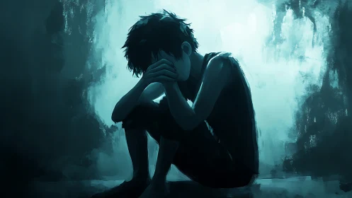 Monochrome digital study of isolated adolescent silhouette.