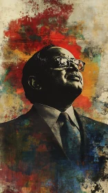 Strong, thoughtful figure gazes upward in rich painted color