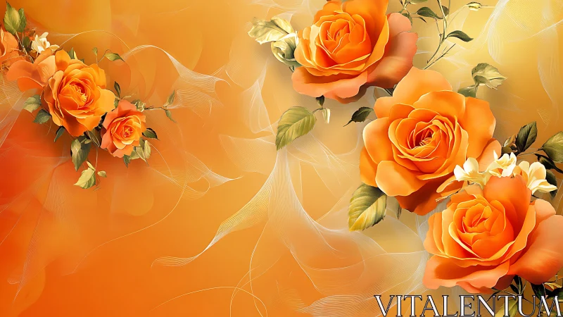 Orange rose bouquet on luminous gradient mesh backdrop.