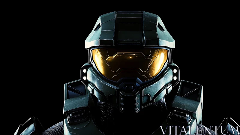 Armored sci fi soldier helmet rendered with high contrast lighting