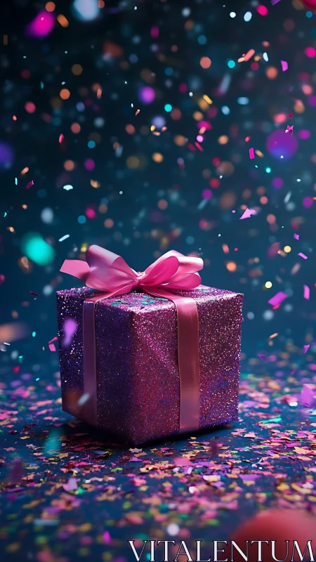 Luminescent Gift Box with Prismatic Particle Dispersion in Dark Space.