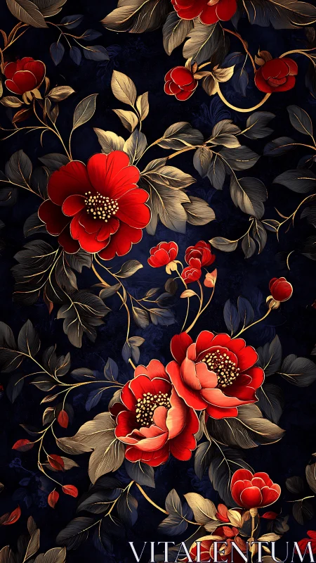 Radiant Red Blooms Dance Across Dark Midnight Garden