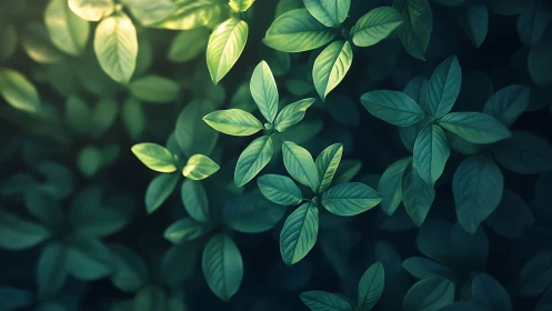 Overhead macro view isolates luminous green foliage forms