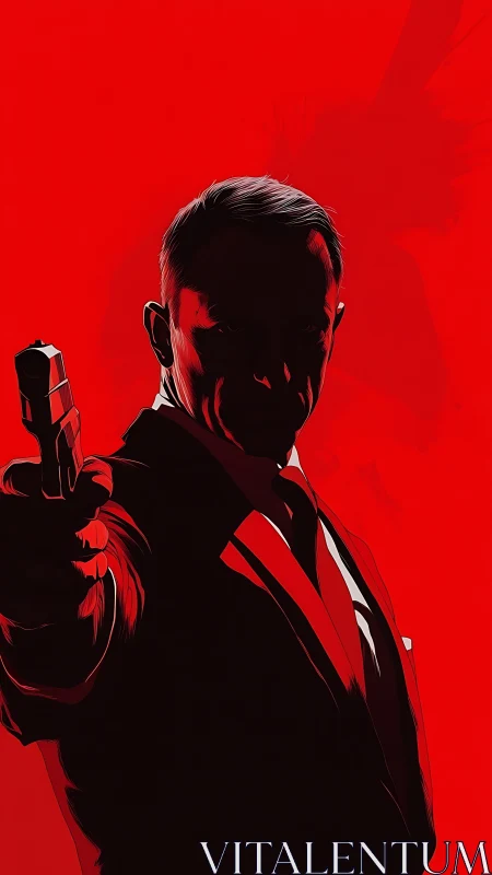 Bold silhouette of a secret agent framed in vivid red.
