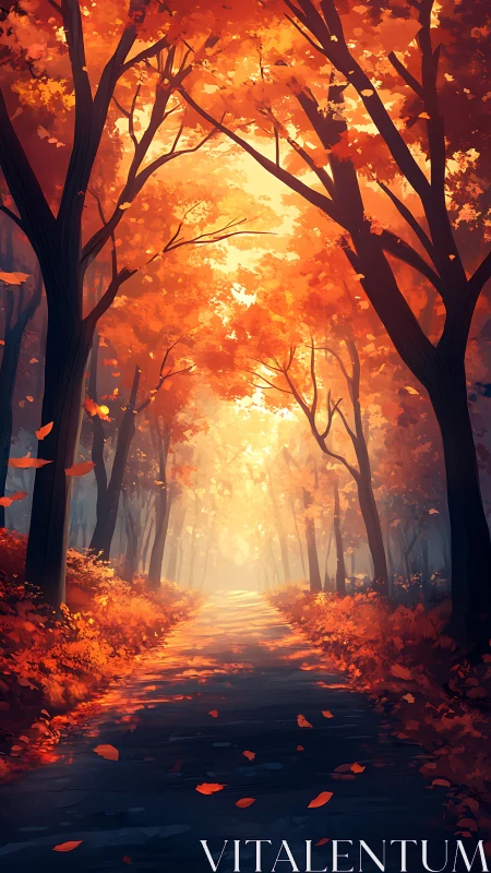 Autumn Forest Path Ablaze with Golden Light