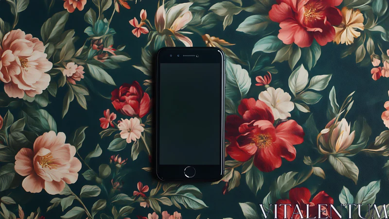 Modern Device Meets Botanical Beauty in Artistic Flat Lay