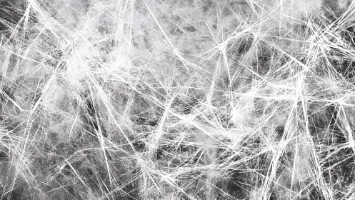 Abstract web of white fibers on dark background, chaotic modern style.
