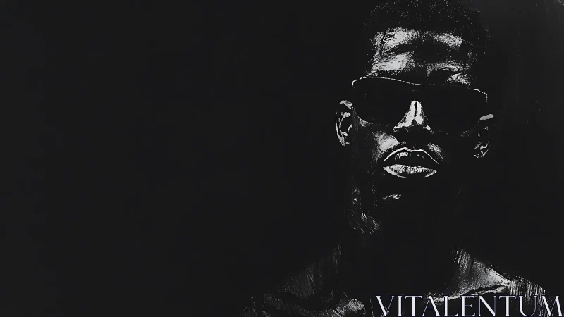 Intense monochrome portrait emerges from deep black shadows